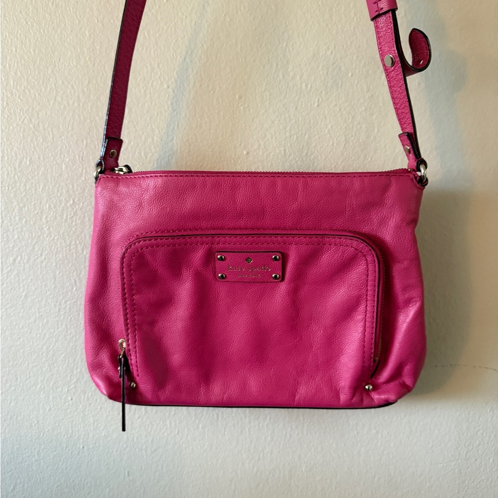 Kate Spade Pink Pebbled Leather Crossbody Bag Bright Fuchsia Preppy Coquette